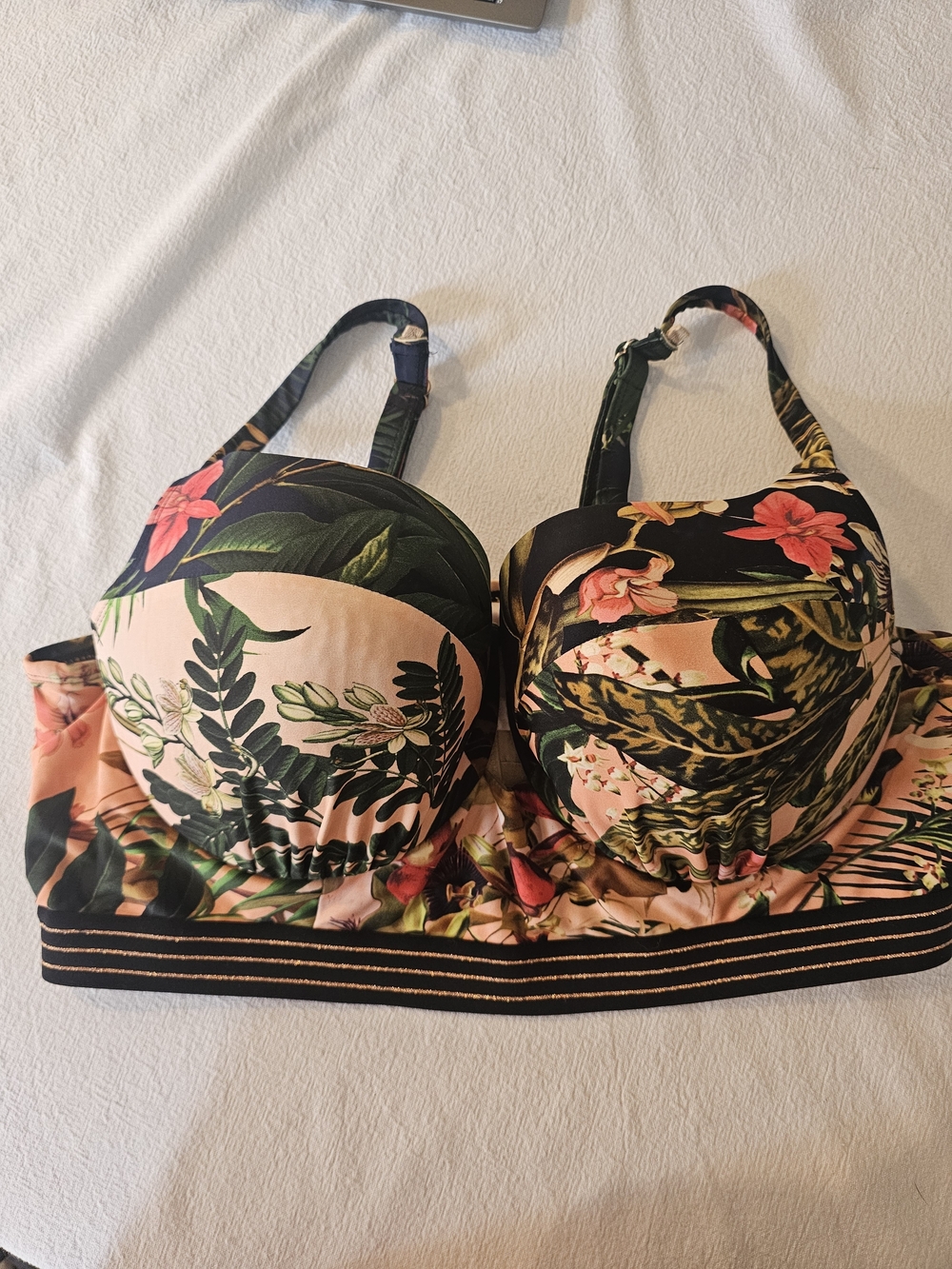 Swim by Cacique Lane Bryant Underwire Balconette Bikini Top 42DD Tropical